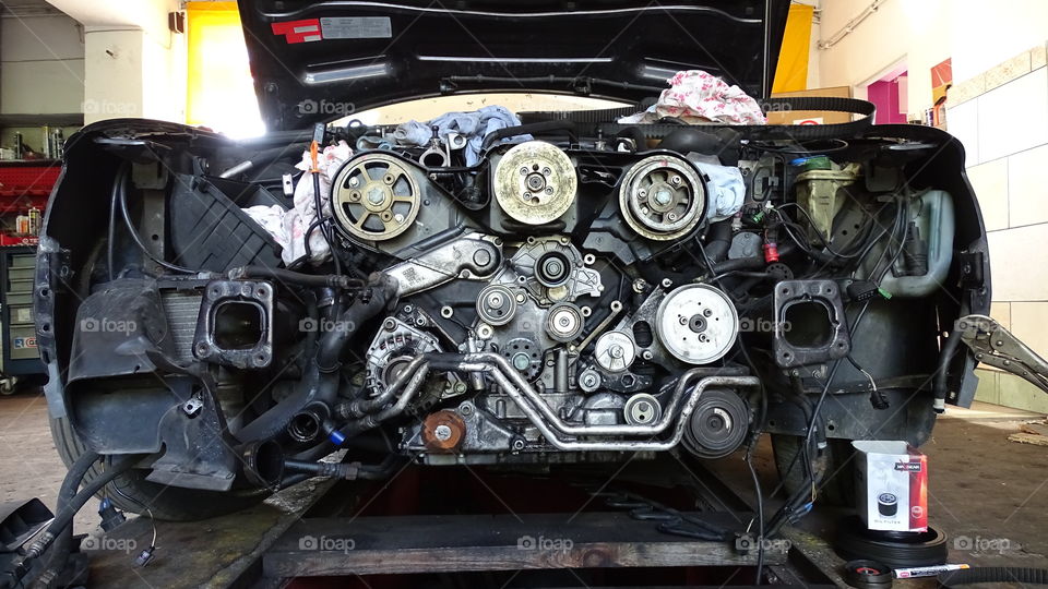Dismantled car engine