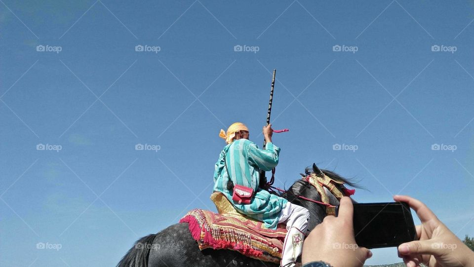 Knight over his horse carrying his gun.