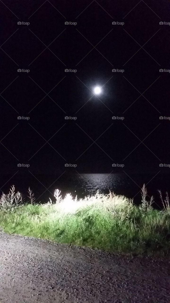 Moon at the beach. The sky was clear and The moon light up the beach