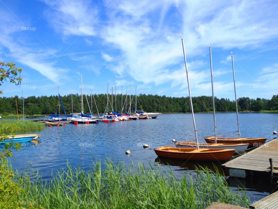 sky summer boats trees by lemonique