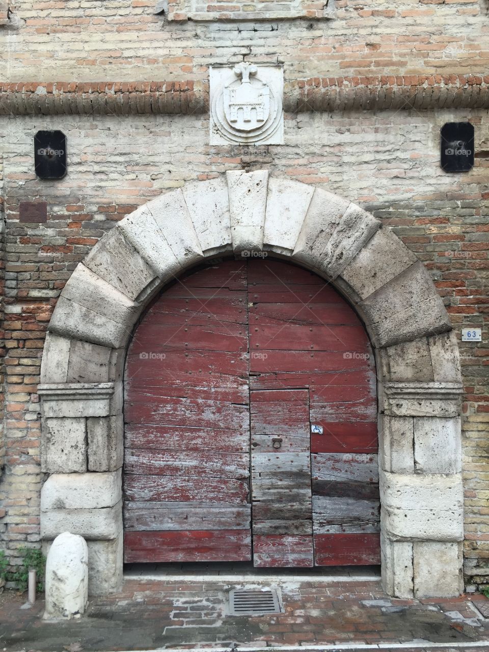 Papal customs main gate. Papal customs, Porto d'Ascoli, Marche region, Italy. Main gate view of the building of XVI century, Italy