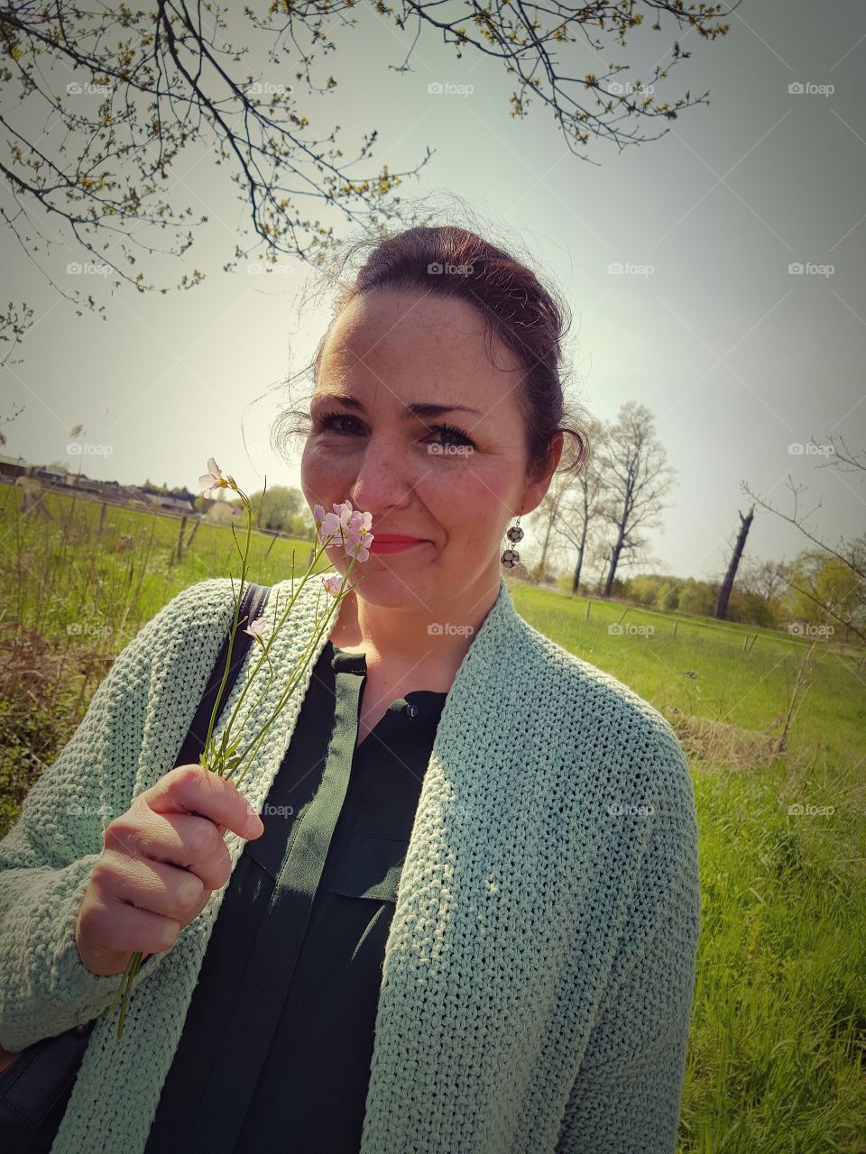 woman with flowers vintage