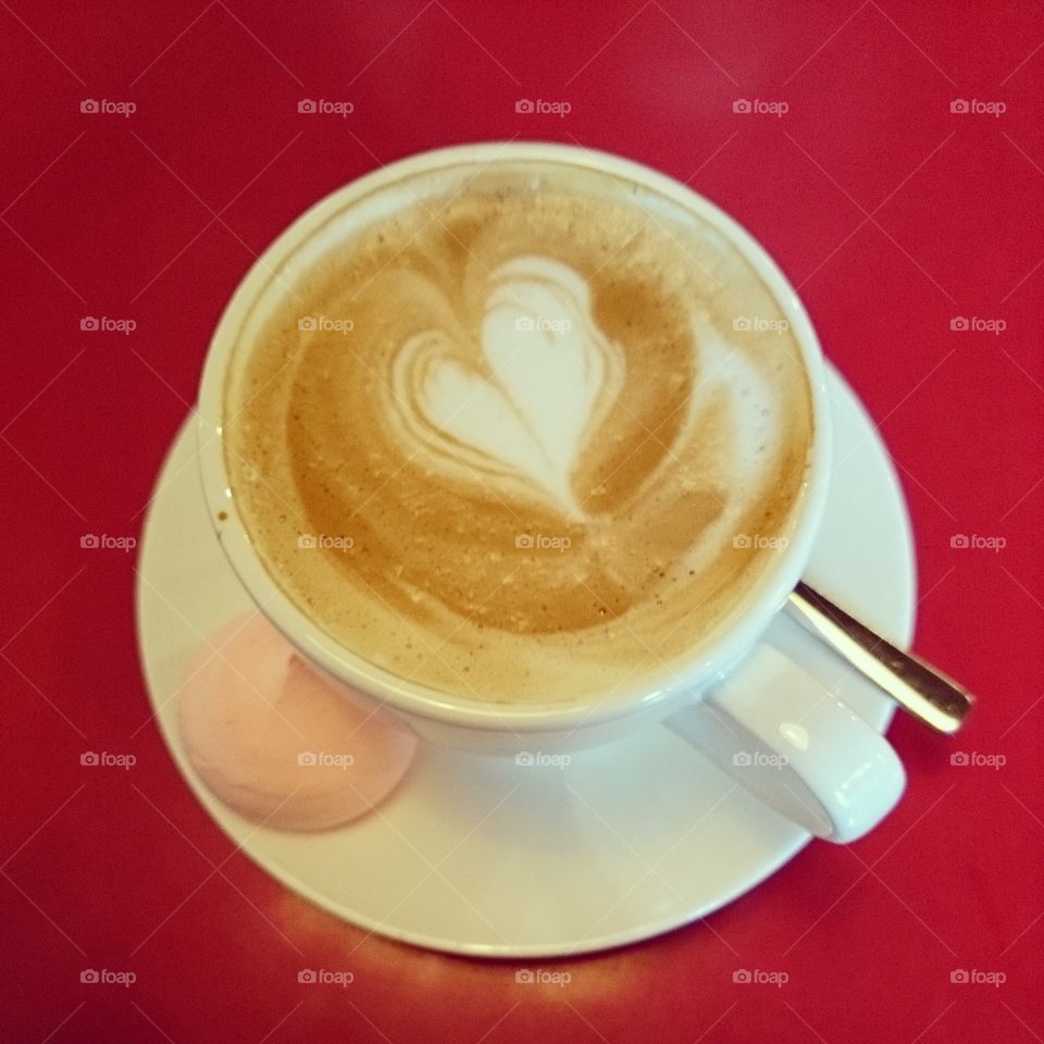 A lovely cup of cappuccino <3 . Valentine's Day cappuccino 