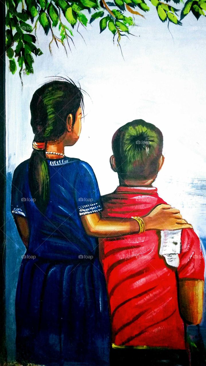 Painting. Sister and brother