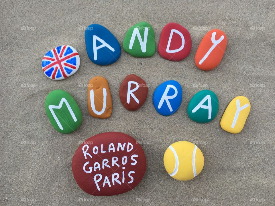 Andy Murray, scottish professional tennis player at Roland Garros, souvenir on stones 