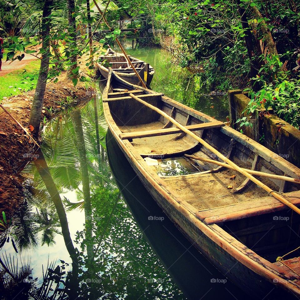 Fishing boat in stream