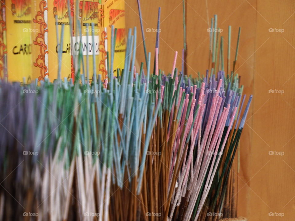 Colored incense on display.