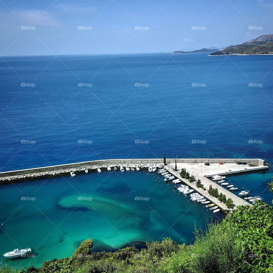View of boats moored at harbor in Croatia
