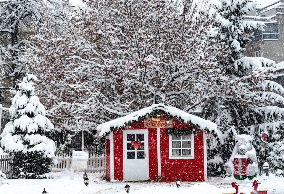 Wooden house in winter