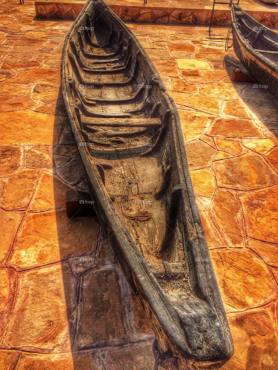 High angle view of old wooden fishing boat
