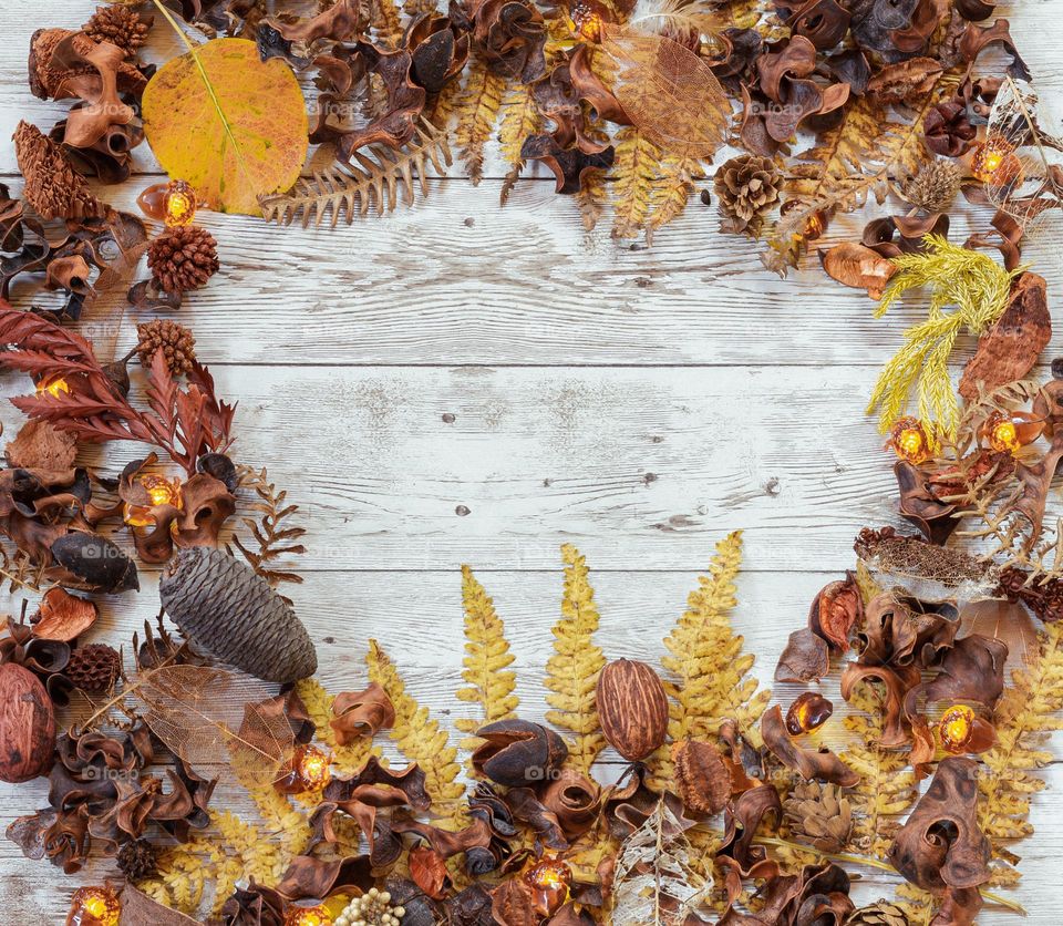 Autumn nature themed flat lay