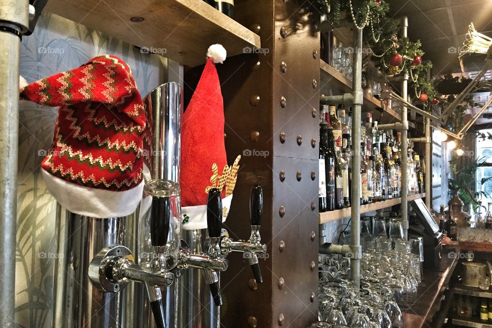 Christmas decorations in a bar