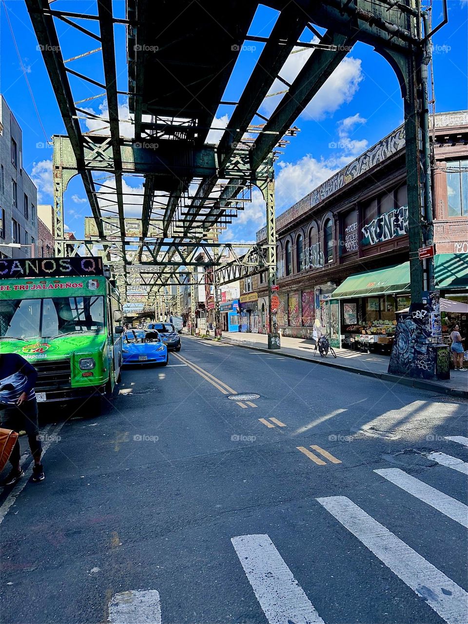 This is an overpass running along “Myrtle Avenue” in “Bushwick”, Brooklyn with multifaceted interwoven patterns in its structural design. 2024. Hypnotic Productions