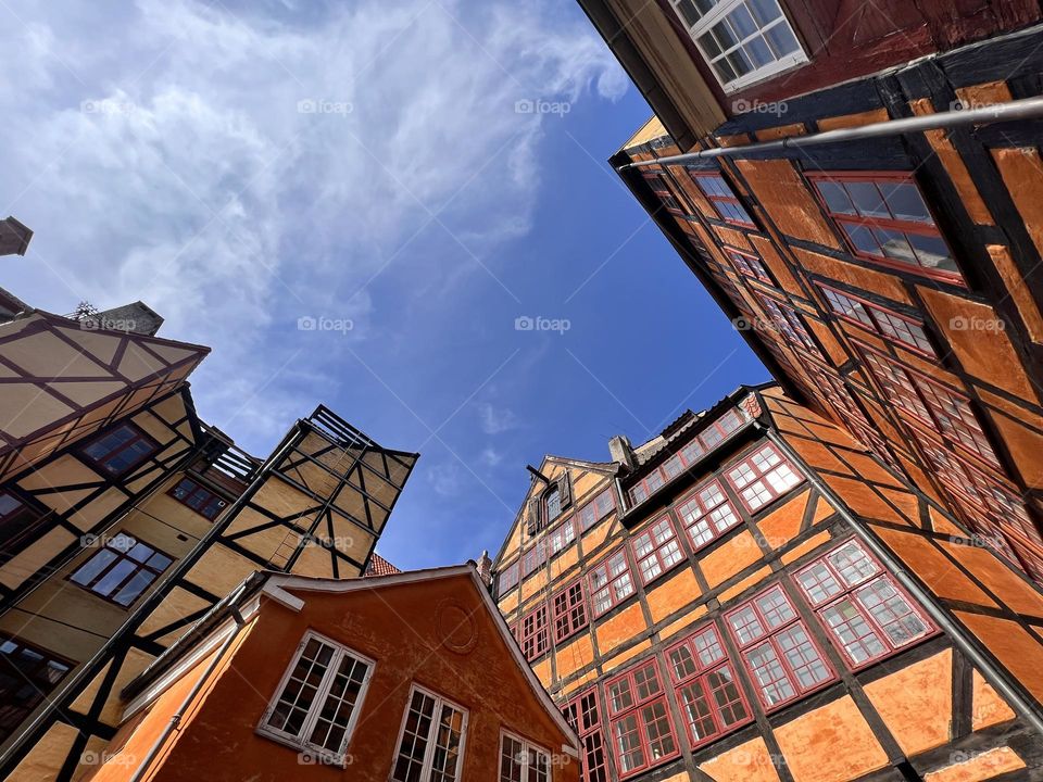 Beautiful old facades of buildings in the city of Copenhagen Denmark 