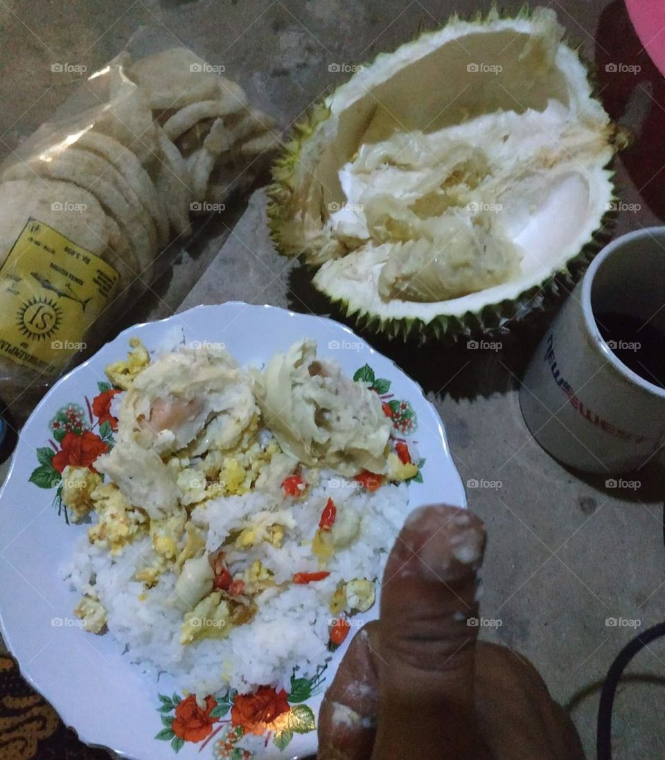 Menu of traditional dishes from the interior of Sumatra, Indonesia( Rice , Chilies and Durian )