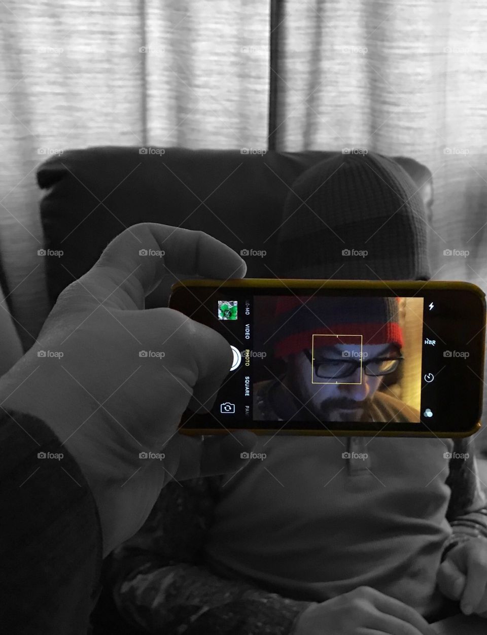 Photographing husband on computer