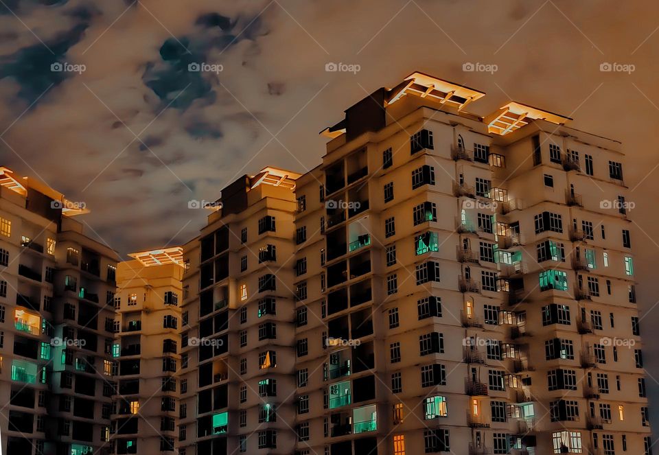 Condominium apartments at night