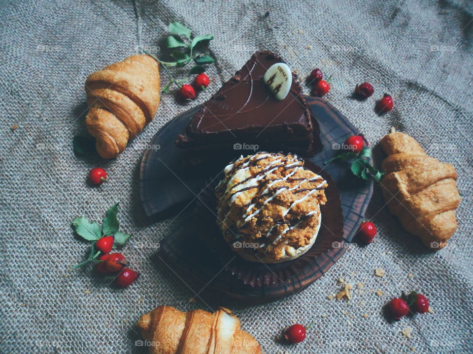 homemade croissants and cake