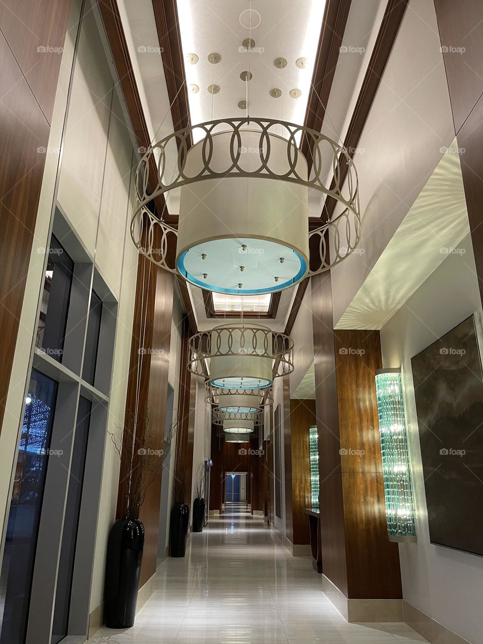 A corridor in a luxury hotel 