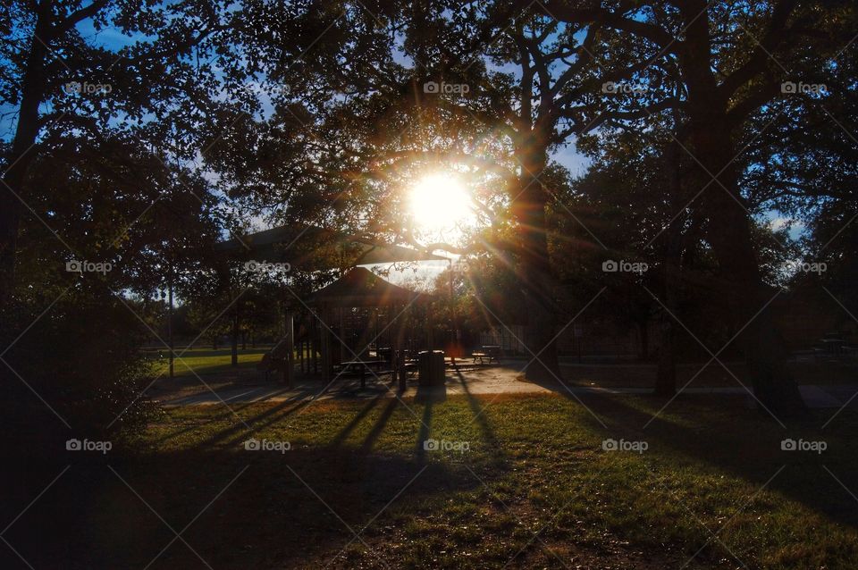 Suns rays through a playground 