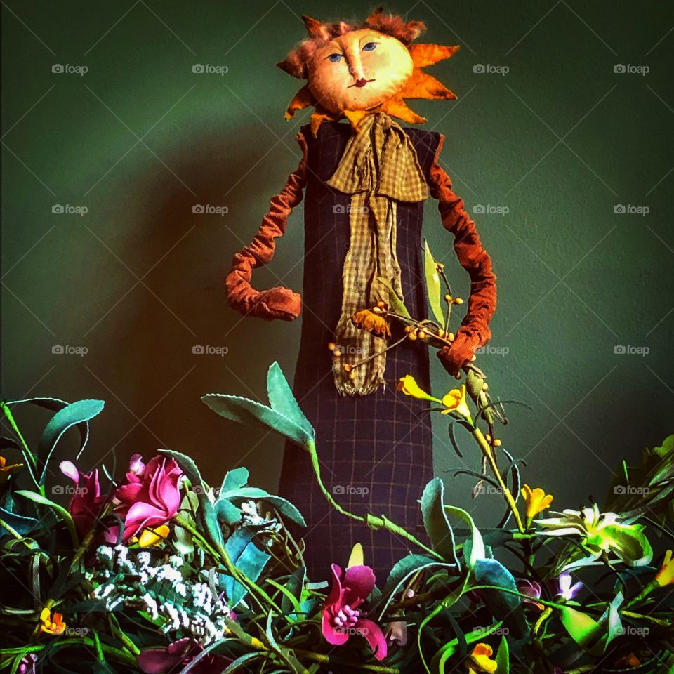 Holding on to summer sunflower doll primitive decoration 