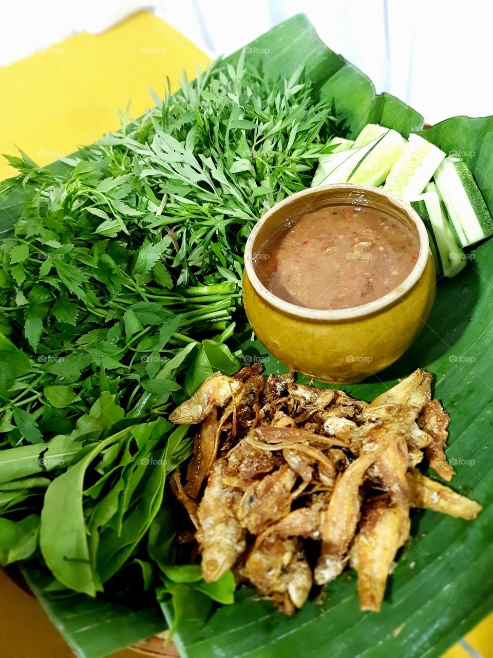 Tropical Fresh Salad with Salted Fish and Shrimp Paste Sauce