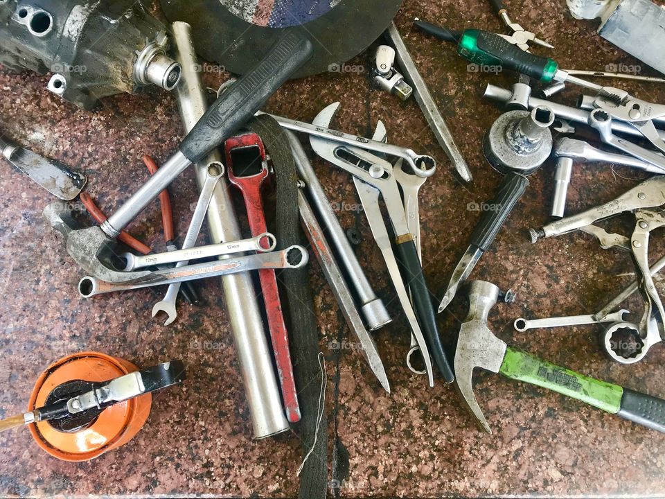 Mechanic tools on a work Table 