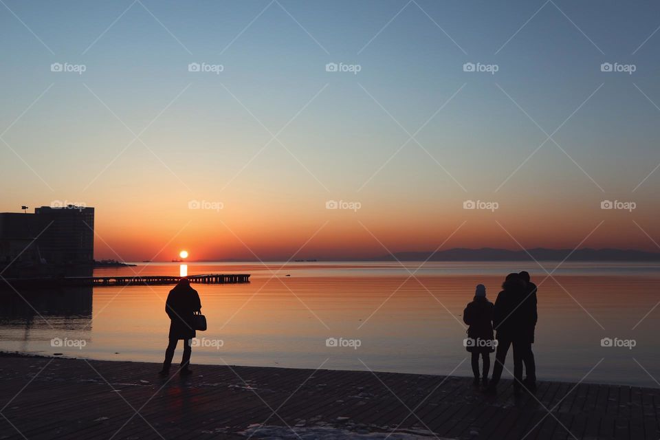 Orange and blue sunset, chill evening, calm sea