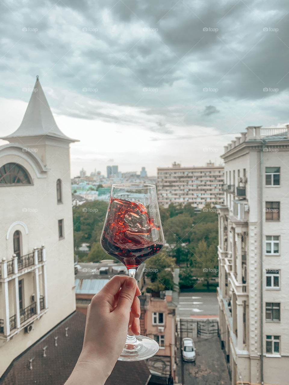 Red wine with Moscow view 