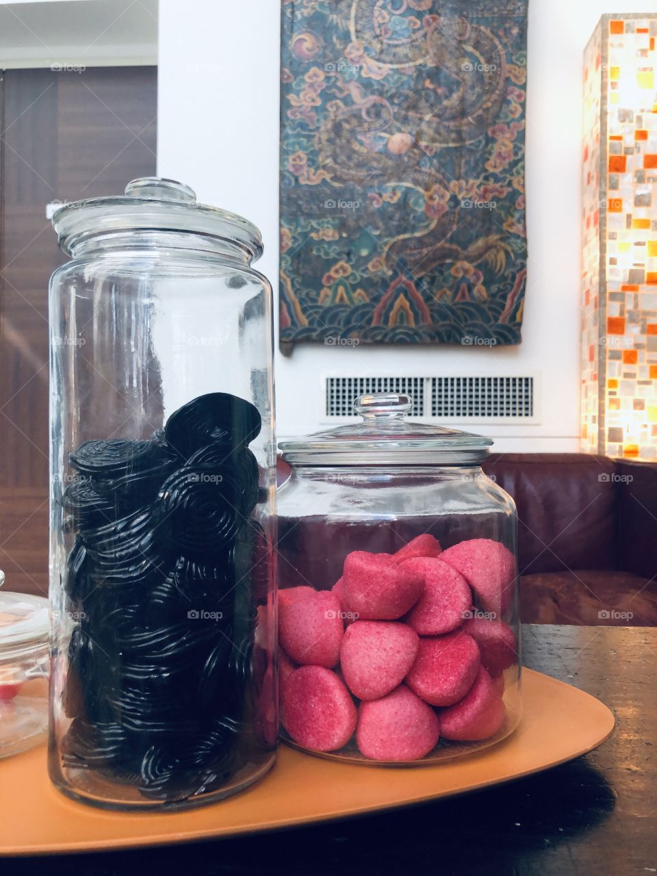 Black licorice and pink marshmallow drops