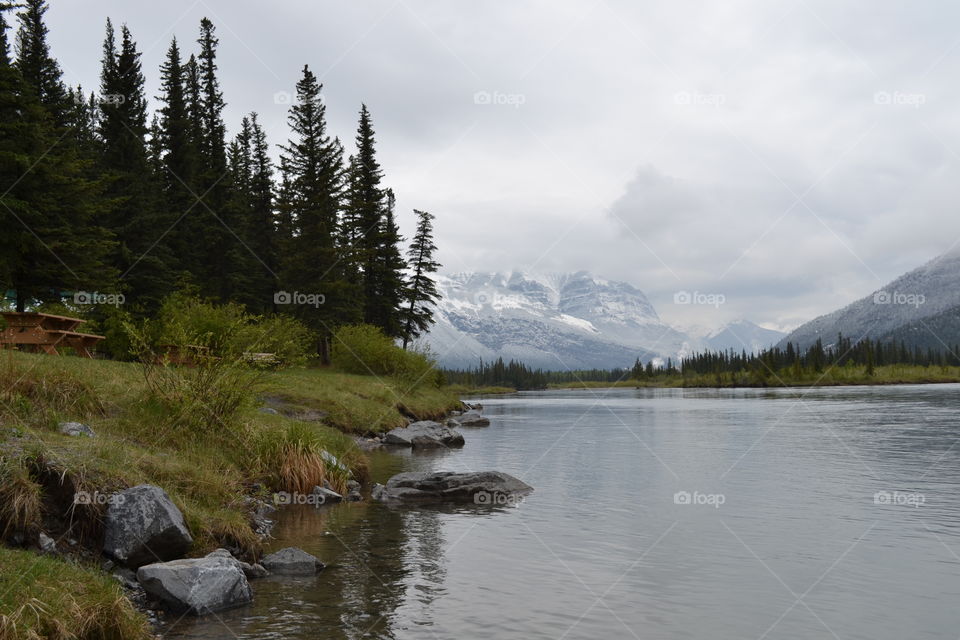 Idyllic lake in winter at Banff