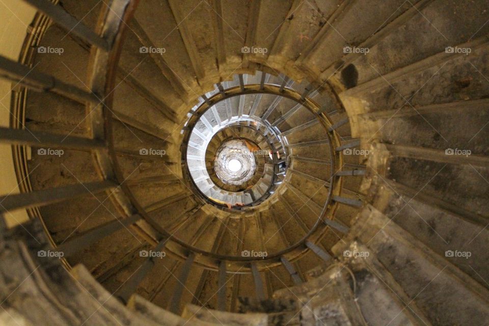 Spiral staircase inside the monument to the Great Fire of London