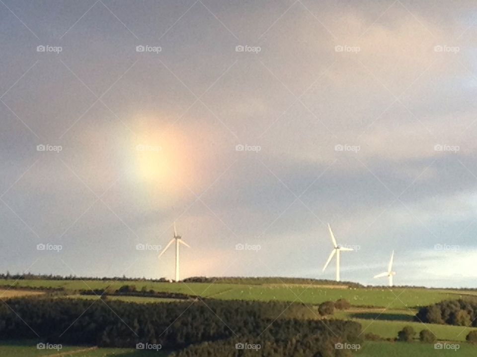 Wind farm with rainbow