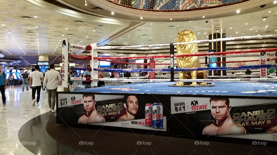 Promotional boxing ring in lobby of MGM Grand Hotel & Casino in Las Vegas, Nevada