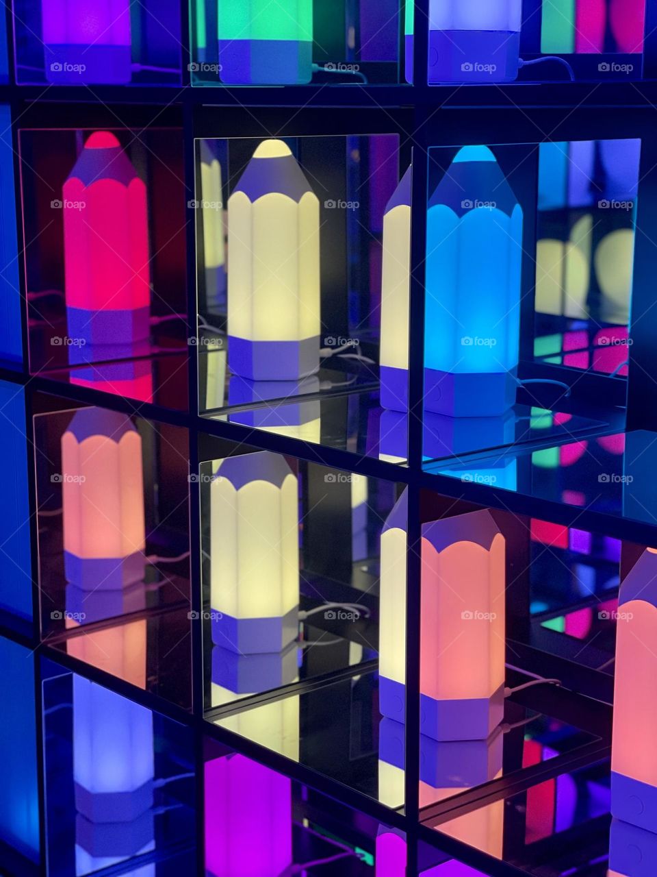 Colorful crayon lights in mirrored cubes