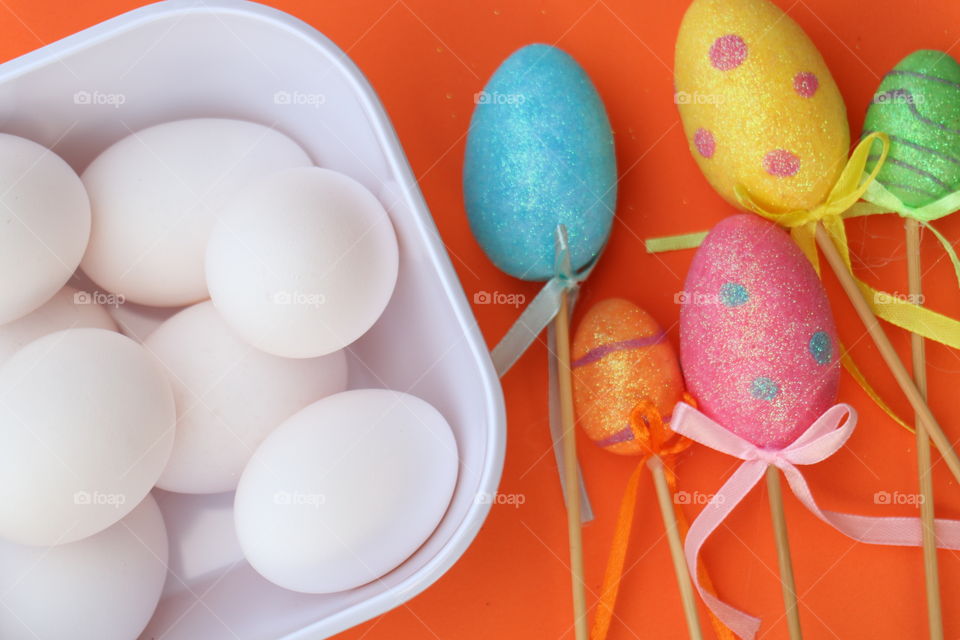 Easter egg on orange background