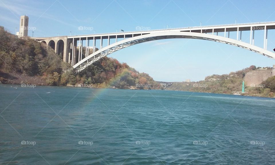 Rainbow Bridge and rainbow at Niagara Falls 