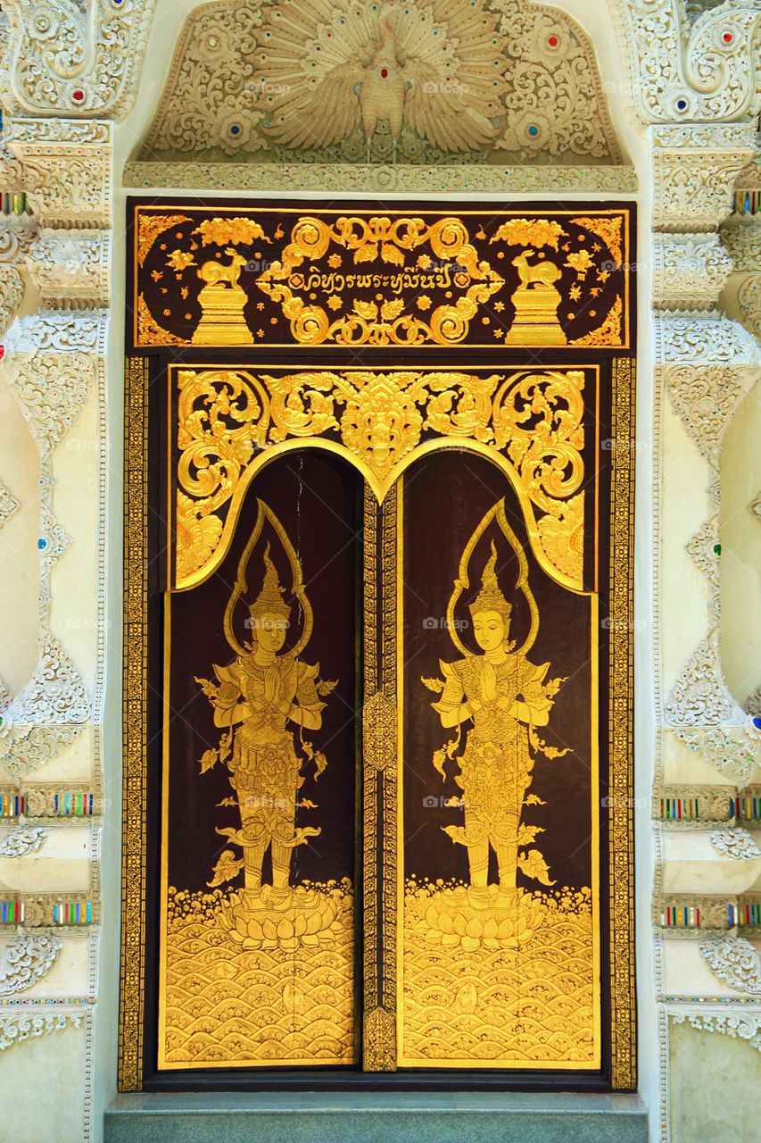 Wonderful! Wood door carving. Art in Thai style.