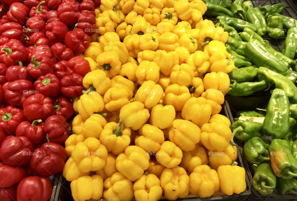 Colorful peppers!  red, green, yellow