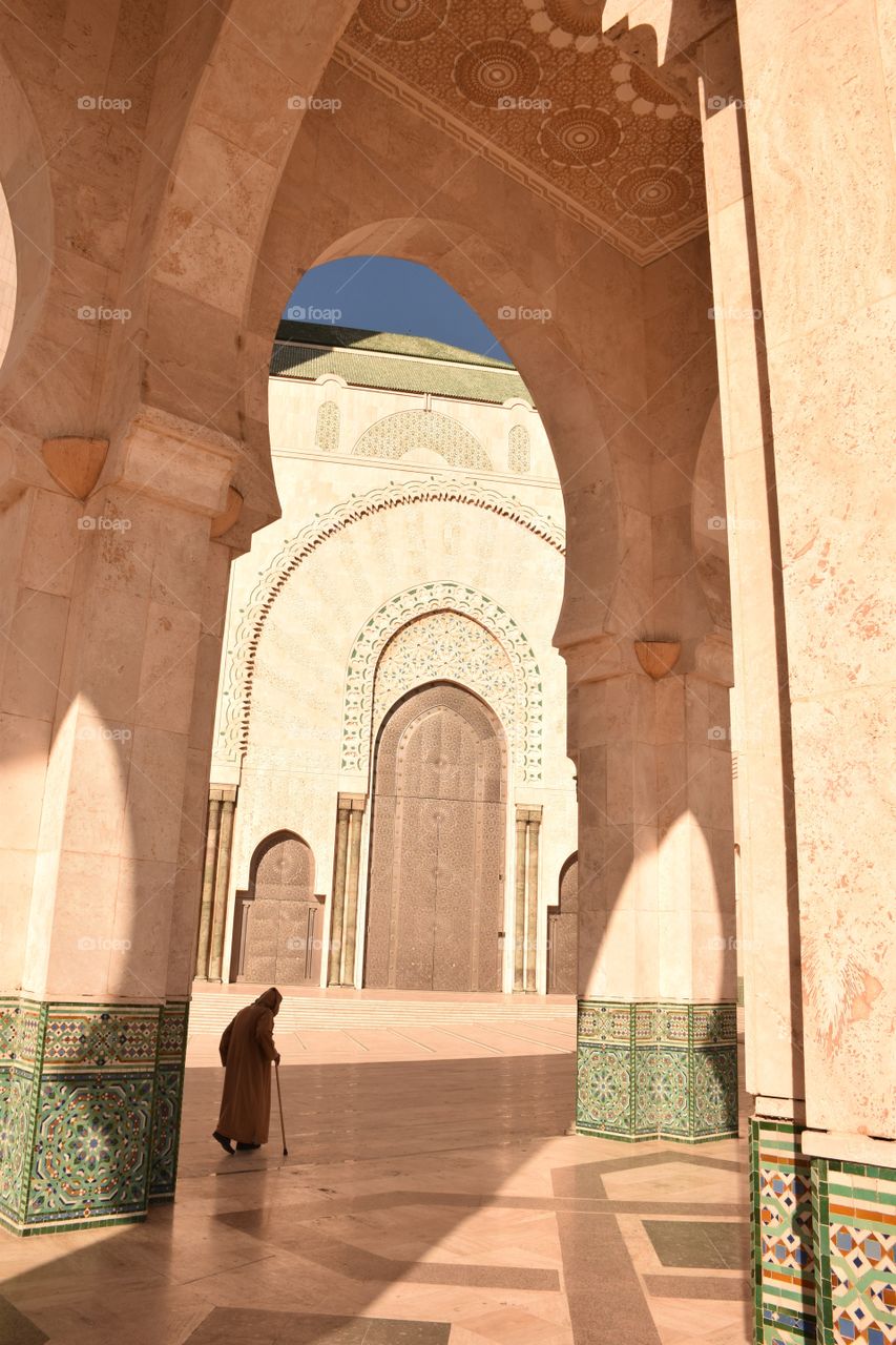 Old man walking at Casablanca Medina, Morroco