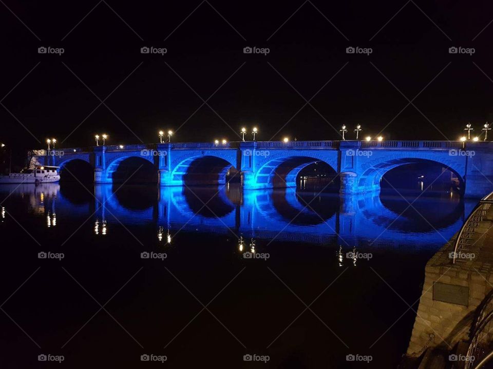 Bridge-night-reflections-blue-water-river-Sky-lights