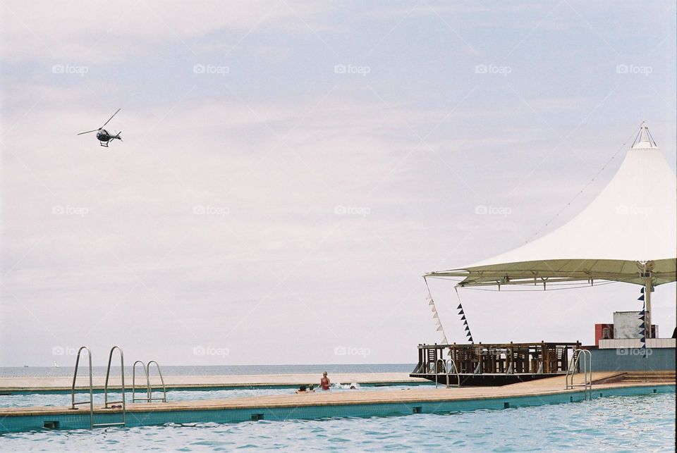 swimming pool over looking the ocean. 35mm Canon film camera.