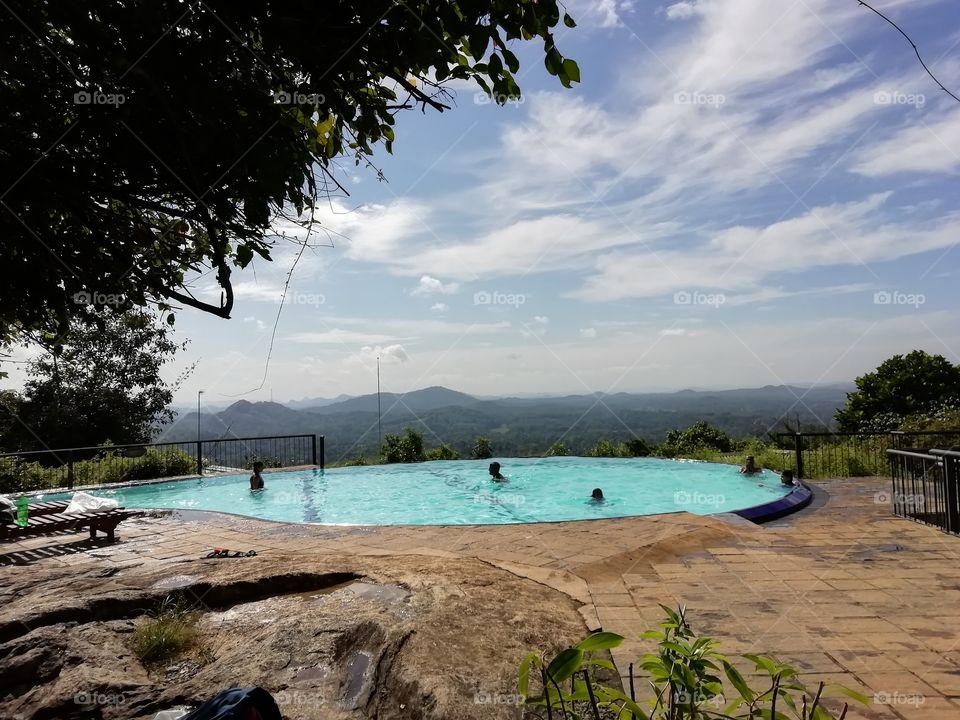 swimming pool with epic background