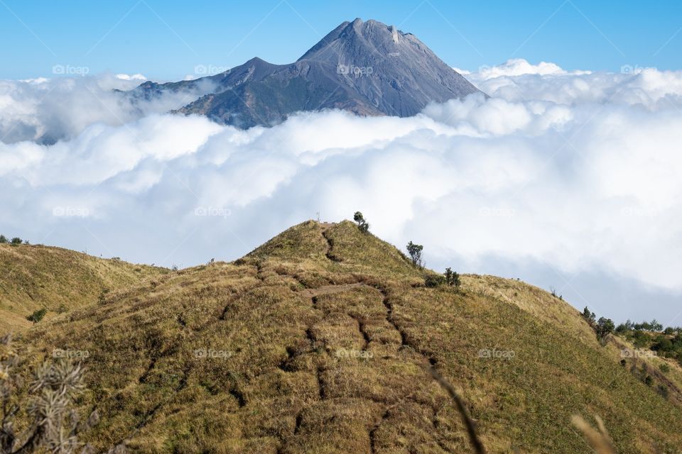 Land , Grass , Cloud,  Mountain and  Sky are the beautiful components of landscape photo