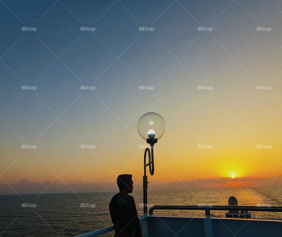 sunset view in the middle of the sea