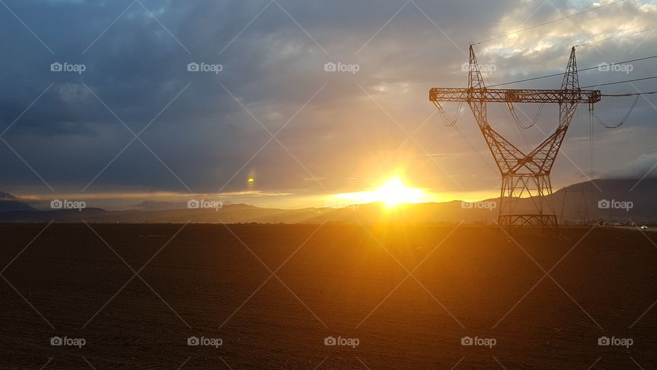 hight power line at sunset