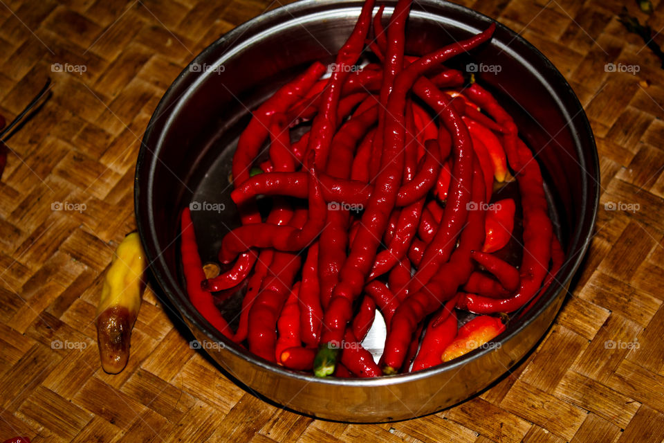 Red chilies in a bowl, Jakarta, Indonesia