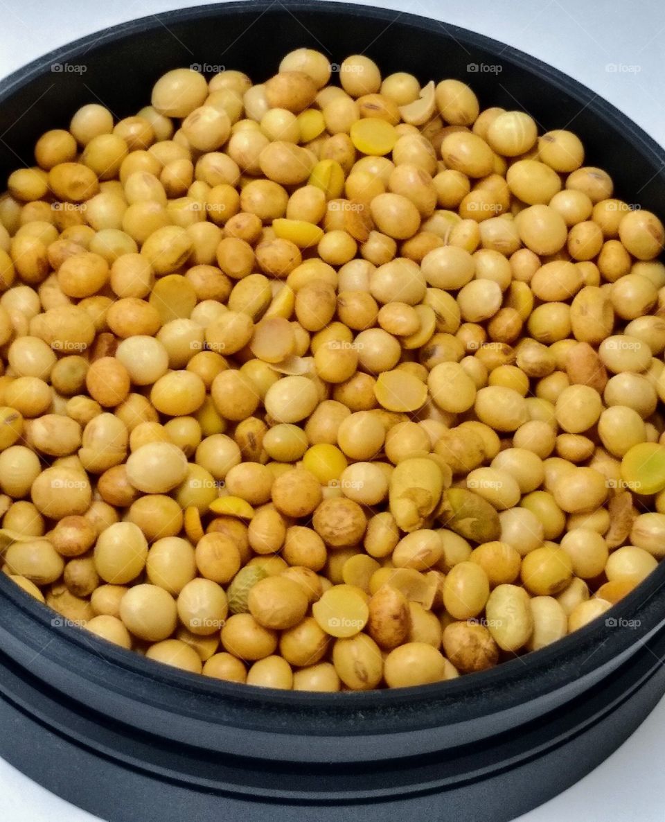 imagem dos grãos de soja em lente de leitura de umidade e óleo