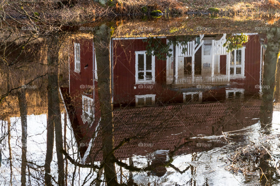 traditional 1800s Swedish architecture reflection