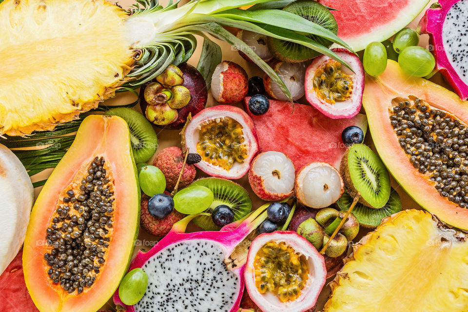 Fresh exotic fruits closeup